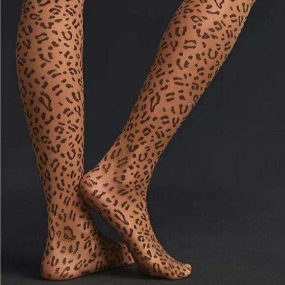 ANTHROPOLOGIE Cheetah Sheer Animal Print Tights Size S - Picture 2 of 4